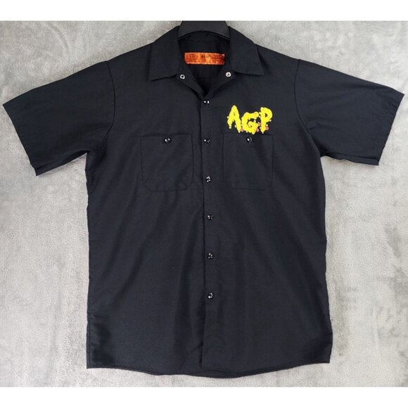 Red Kap Shirt Mens Large Black Above Ground Pizza Logo Button Up Short Sleeve - Picture 2 of 10